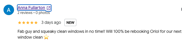 Google review from Anna Fullarton
