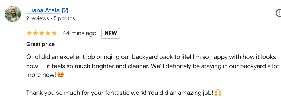 Google review from Luana Atala